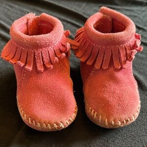 Minnetonka Kids Moccasins in Vibrant Red